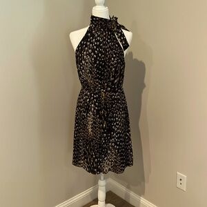 Trina Turk silk print halter tie cocktail dress